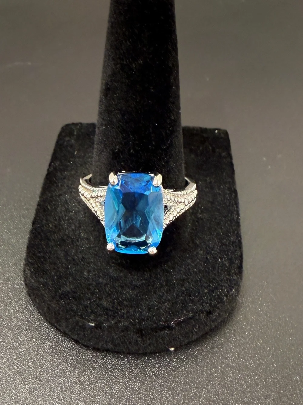 Cocktail Ring with Vibrant Blue CZ Cushion Stone